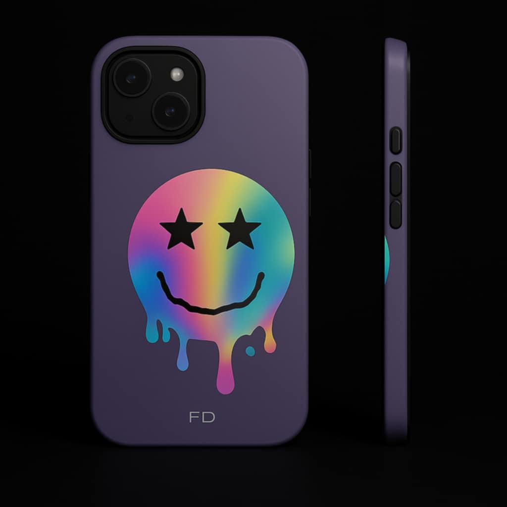 Happy Face with Stars Tough Case for iPhone with Wireless Charging
