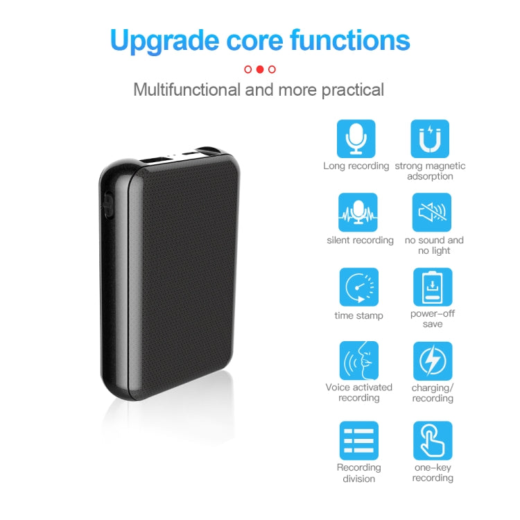 JNN Q75 Magnetic Power Bank Smart Voice Recorder, Memory:4GB(Black)