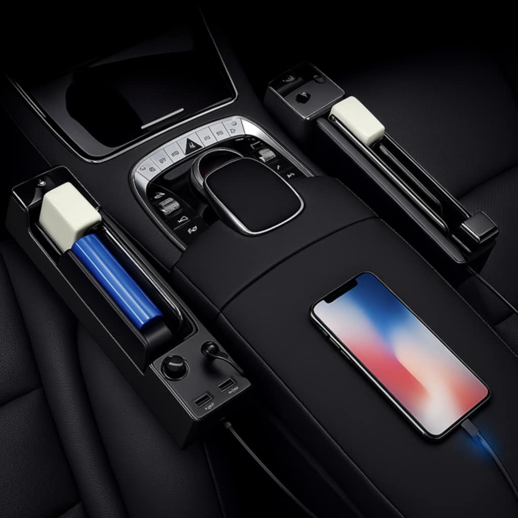 Car Seat Side Organizer with Charger Cable Car Seat Gap Storage Box