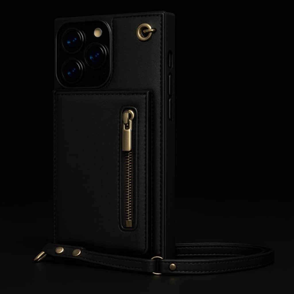 Slim Zipper Wallet Back Case for iPhone With Crossbody Strap