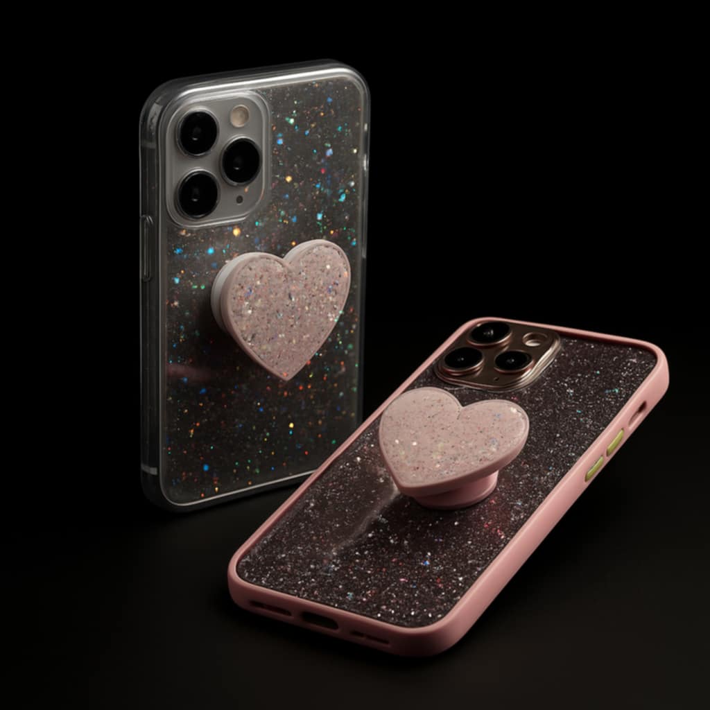 Buy 1 Get 1 Free Sequins Glitter Case with Love Stand for iPhone